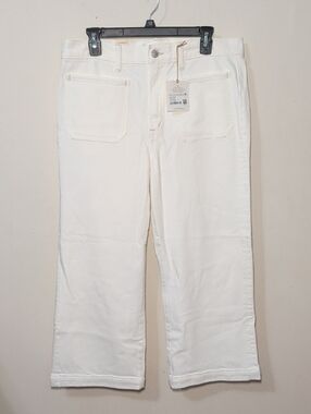 AE77 Premium Crop Bootcut Jeans White Patch Pockets Boho NEW Women's Size 31S